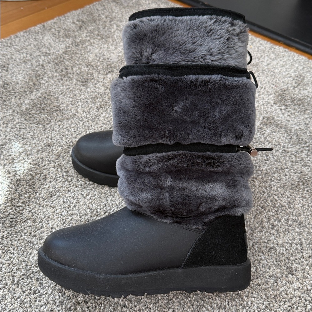 UGG REYKIR BLACK WATERPROOF SNOW BOOTS US 6.5 NEW!